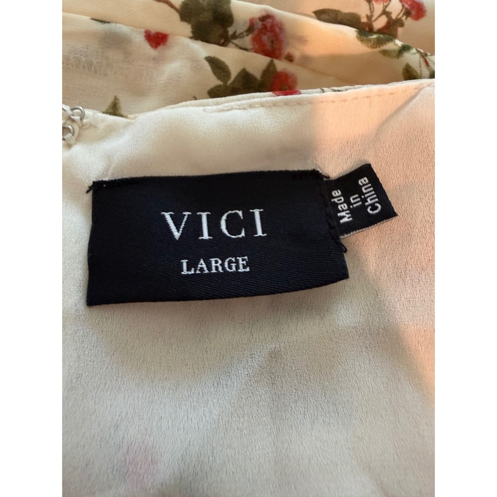 Vici Floral Chiffon Bustier Tie Shoulder Midi Dress Cream Red Rose size Large - Picture 7 of 10